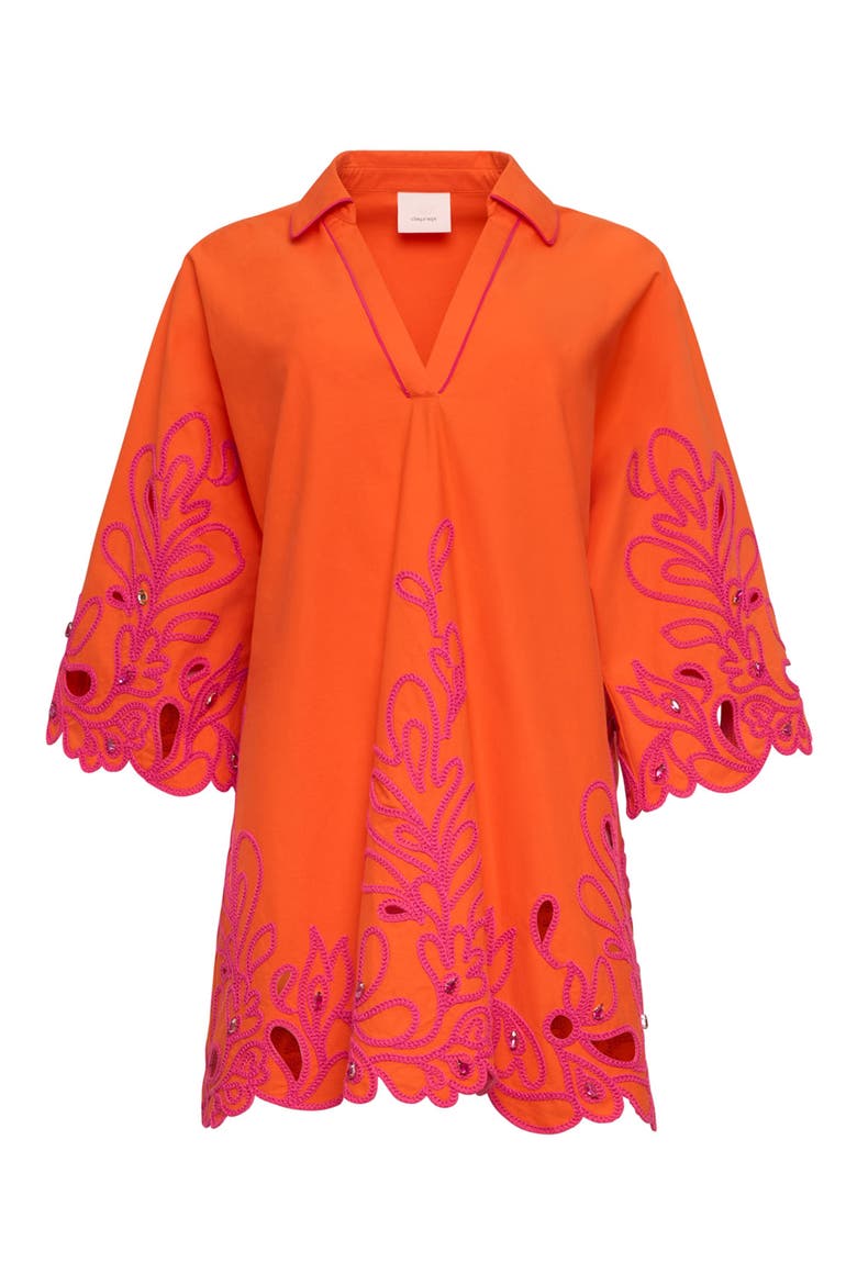 Embroidered Paisley Bloom Cotton Minidress, Alternate, color, BRIGHT CLEMENTINE/ AZALEA