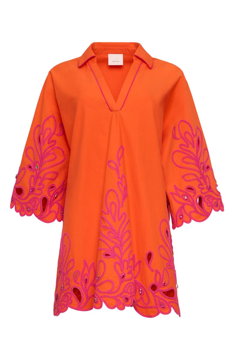 Cinq à Sept Embroidered Paisley Bloom Cotton Minidress, Alternate, color, Bright Clementine/ Azalea