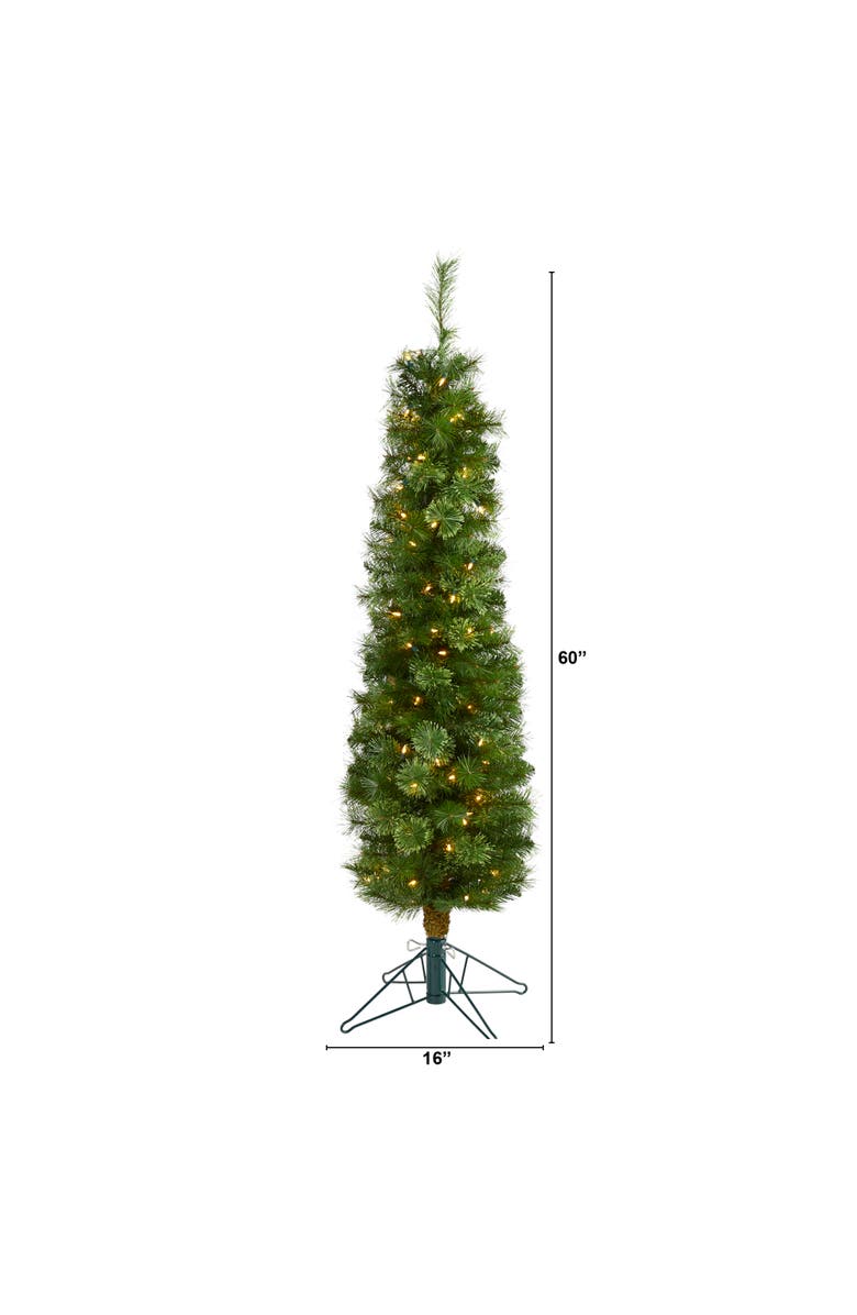 NEARLY NATURAL 5-ft Green Pencil Artificial Christmas Tree with 100 Clear (Multifunction) LED Lights and 198 Bendable Branches, Alternate, color, Green