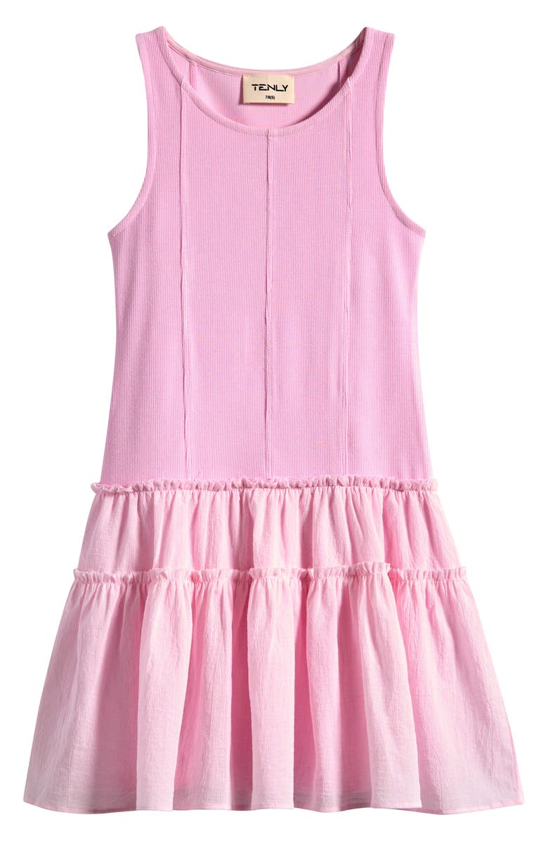 TENLY Kids' Mixed Media Drop Waist Dress, Main, color, Pink Guava