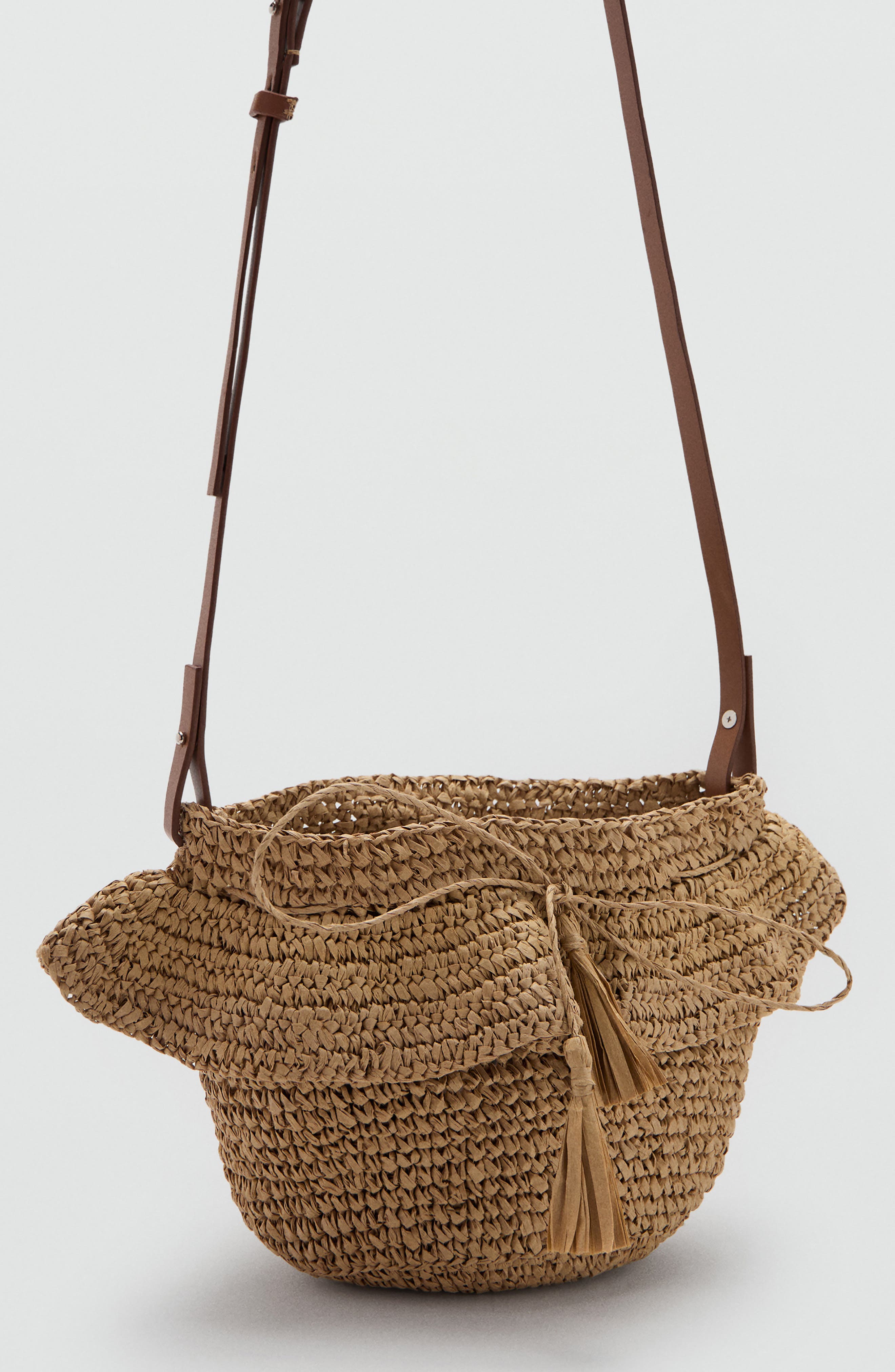 Straw Bucket Bag, Alternate, color, BROWN