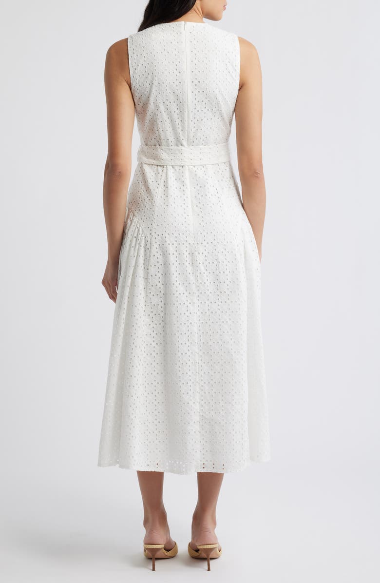 Eliza J Eyelet Belted Sleeveless Maxi Dress, Alternate, color, Ivory