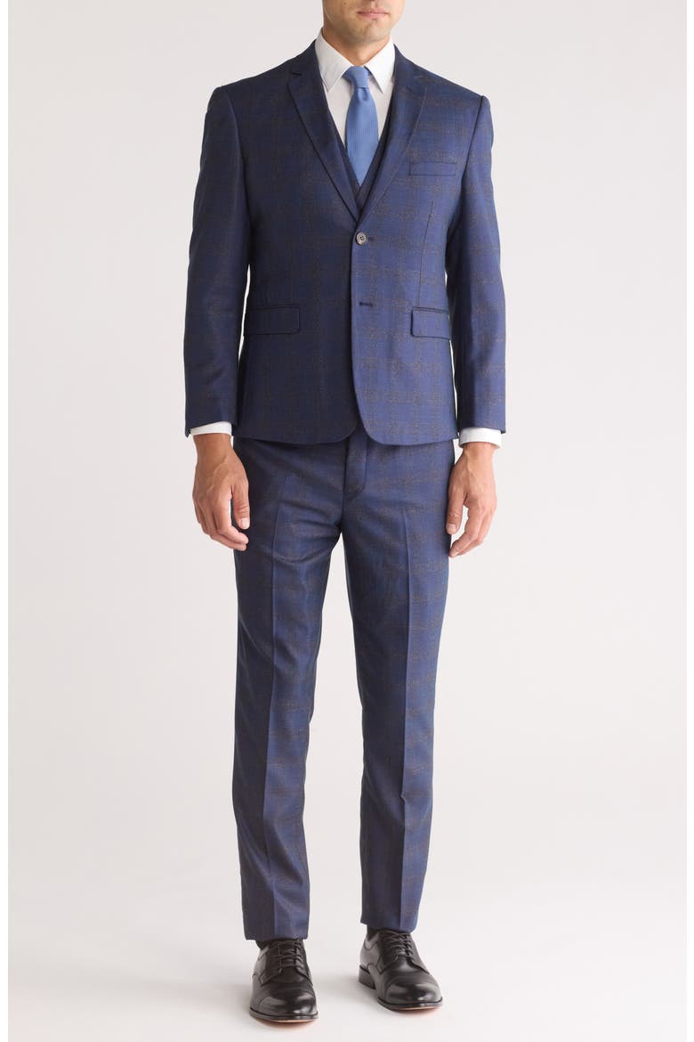 Slim Fit 3-Piece Tailored Check Suit, Main, color, BLUE