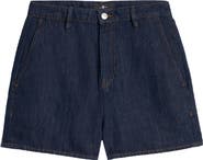 7 For All Mankind High Waist Cotton & Linen Denim Trouser Shorts