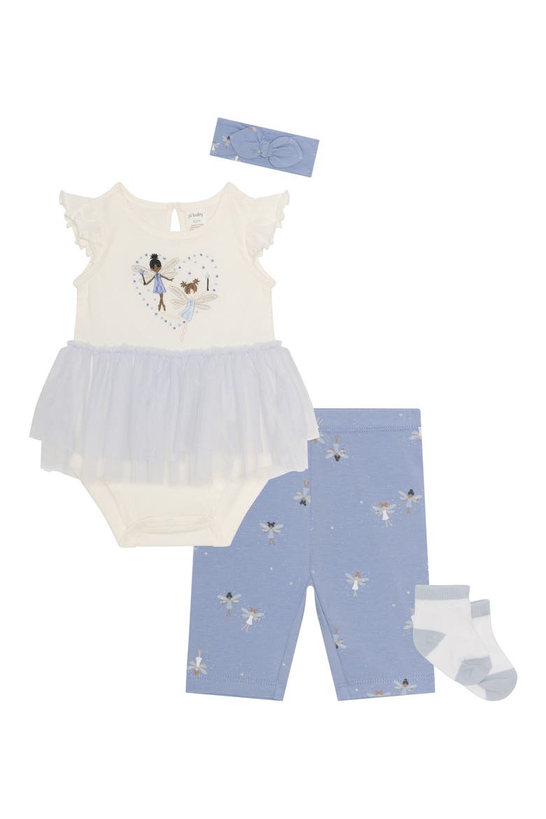 4-Piece Dancer Tutu Bodysuit, Leggings, Socks & Headband Set, Main, color, LIGHT BLUE FAIRIES