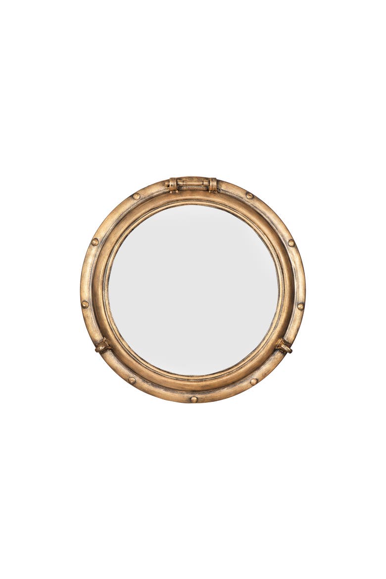 Round Metal Porthole Wall Mirror, Gold, Main, color, Gold