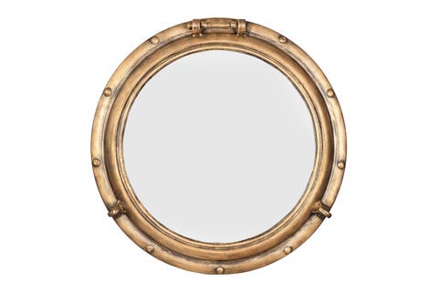 Round Metal Porthole Wall Mirror, Gold