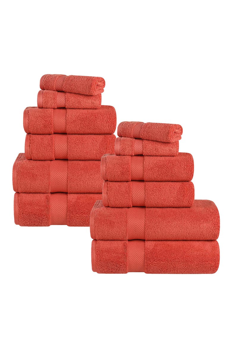 Zero Twist Cotton 12-Piece Towel Set, Main, color, BRICK
