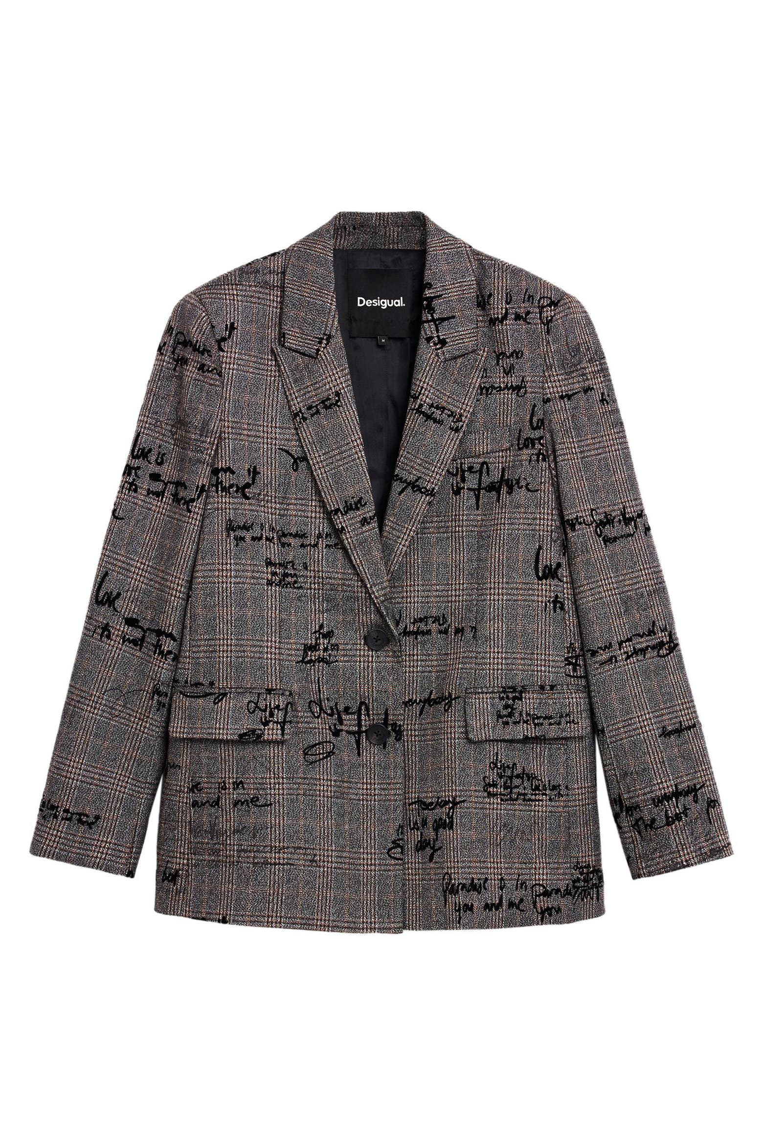 Restaurant Text Texture Desigual Textured Checked Blazer (Women) | Nordstrom