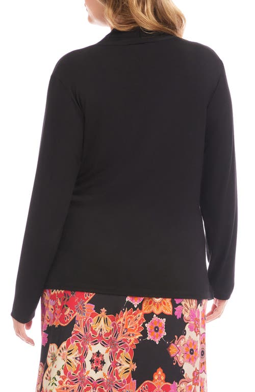 Karen Kane Plus Long Sleeve Crossover Side Shirred Top In Black