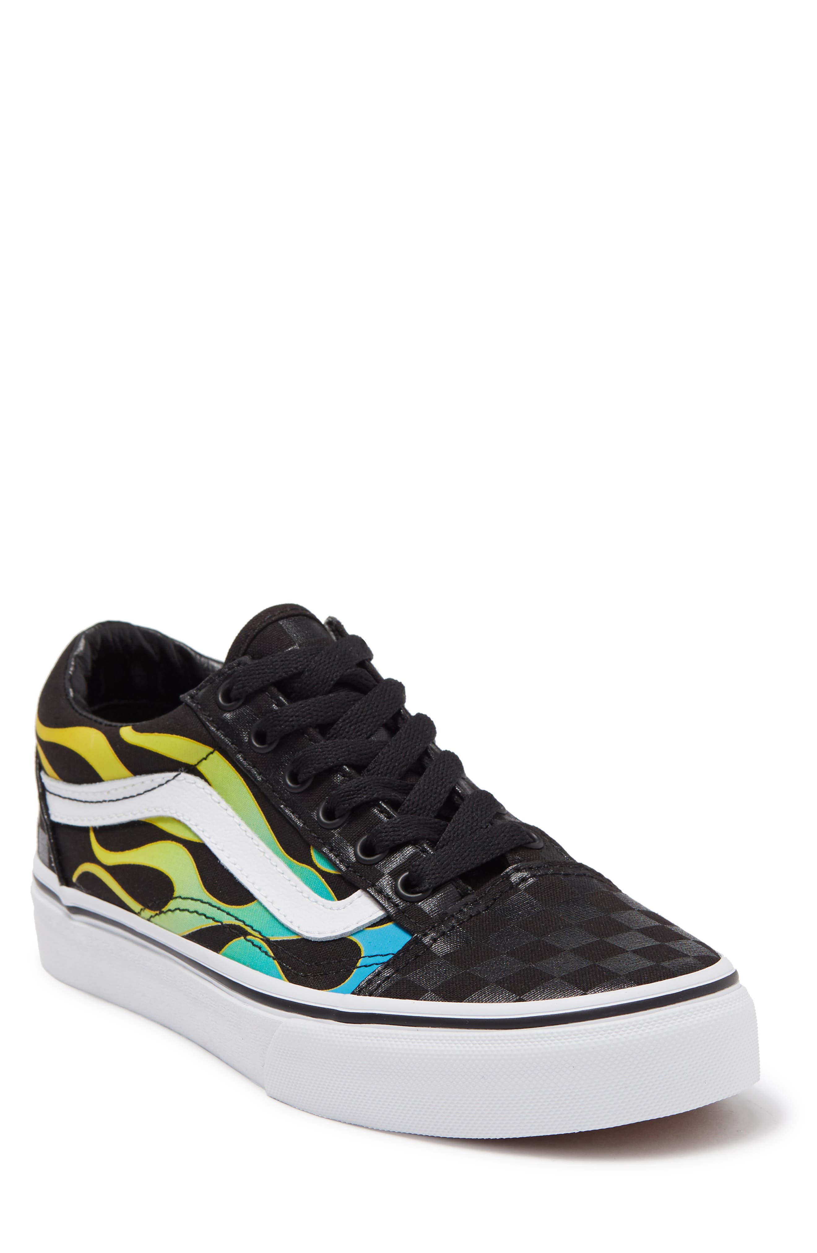 Old Skool Flow Flame Sneaker, Main, color, GLOW FLAME BLK/ TRUE WHT