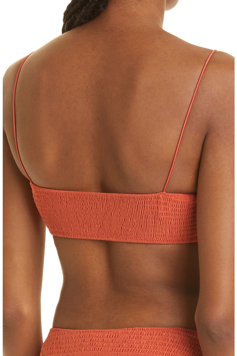 Totême Smocked Bikini Top, Alternate, color, BURNT ORANGE