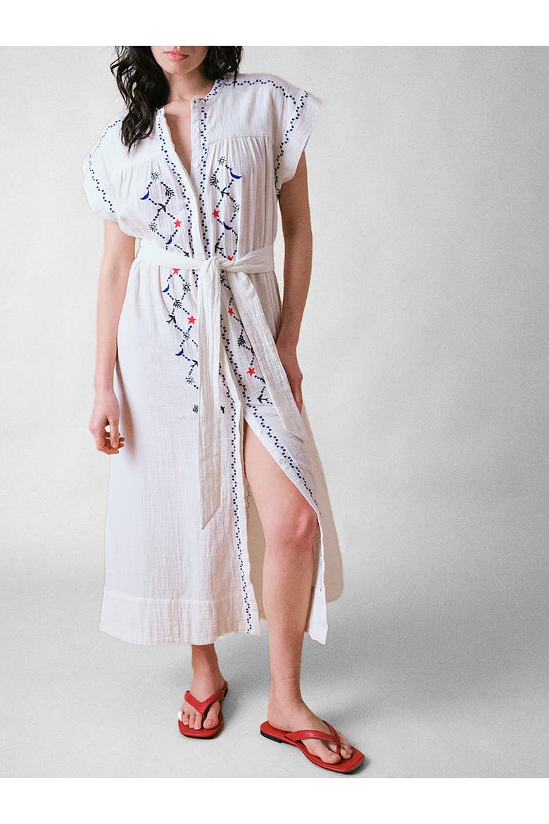 Coves Cap Sleeve Embroidered Dress, Main, color, Ivory