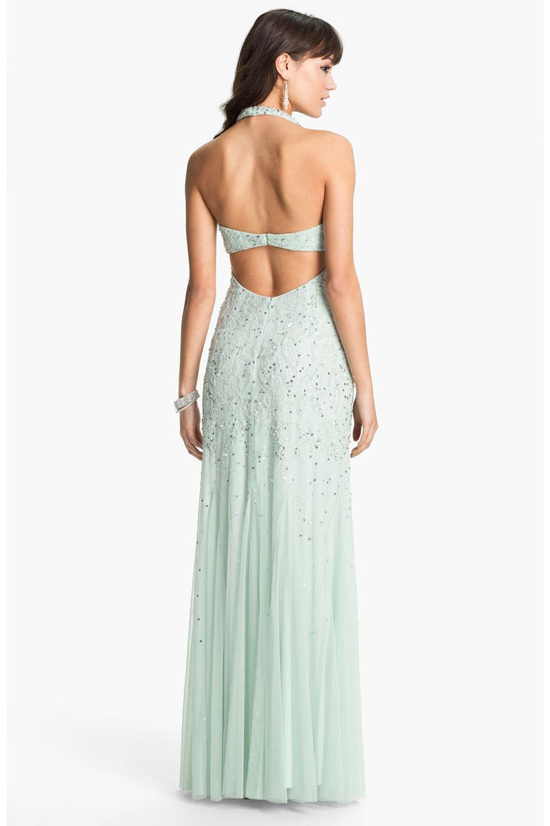 Beaded Mesh Halter Gown, Alternate, color, MIST