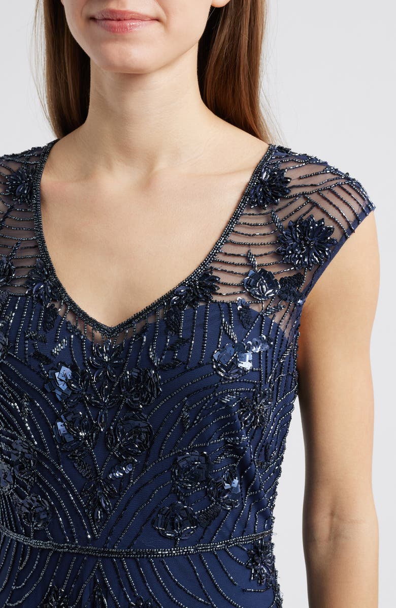 Pisarro Nights Beaded Sleeveless Chiffon Evening Dress, Alternate, color, Navy