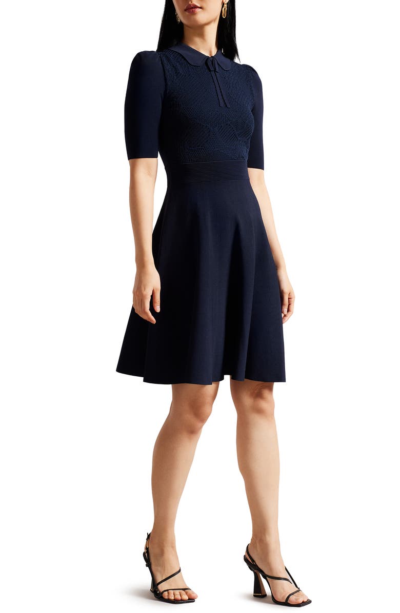 Ted Baker London Hillder Pointelle Bodice Fit & Flare Dress, Main, color, 