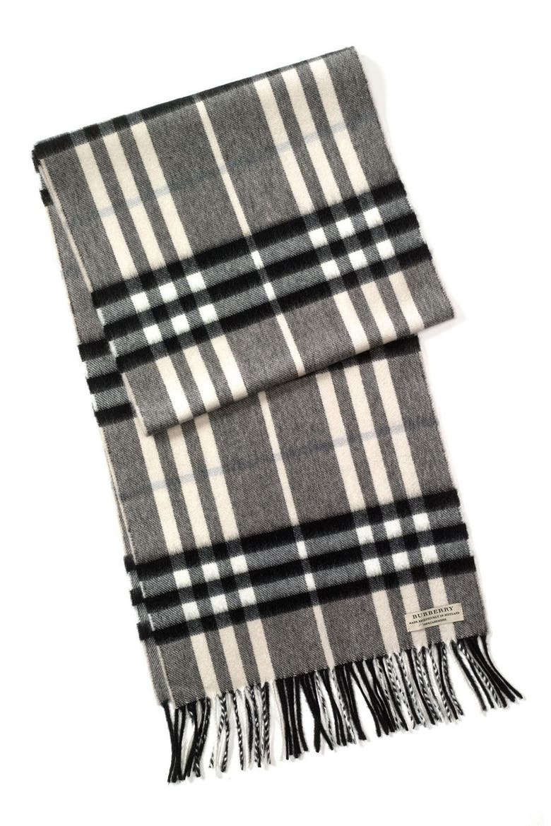 Heritage Check Cashmere Scarf, Main, color, CHARCOAL / IVORY