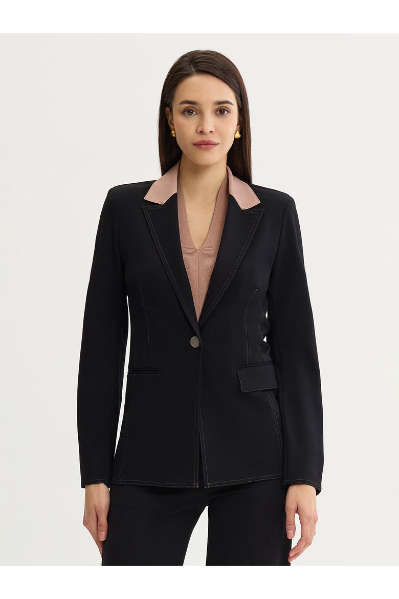 Tailored LuxeStretch Contrast Stitch Blazer, Main, color, Black/Charmeuse