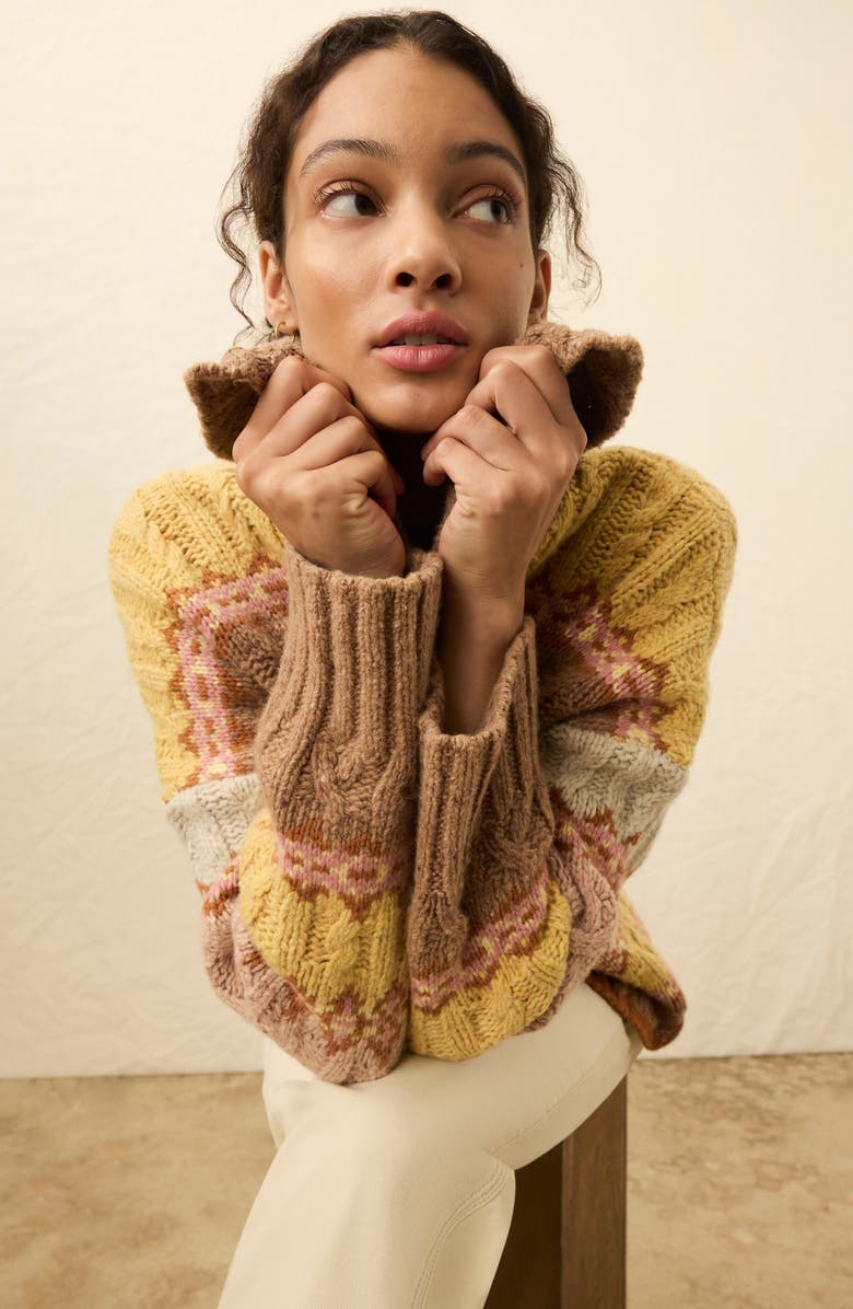 Faherty Highland Fair Isle Merino Wool Blend Cardigan, Alternate, color, Lakeside Fairisle Haze