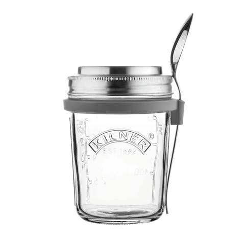 Parfait & Overnight Oats Jar Set, 350ml Glass Breakfast Jar with Spoon