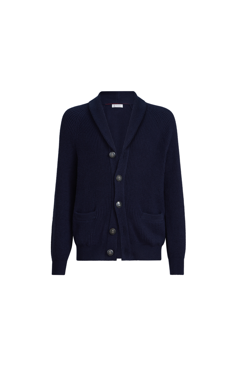 Brunello Cucinelli English rib knit cardigan, Main, color, Navy Blue