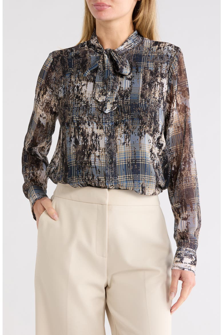 Crinkle Chiffon Tie Neck Top, Main, color, TRAVERTINE MULTI