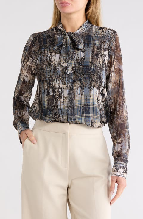 Crinkle Chiffon Tie Neck Top