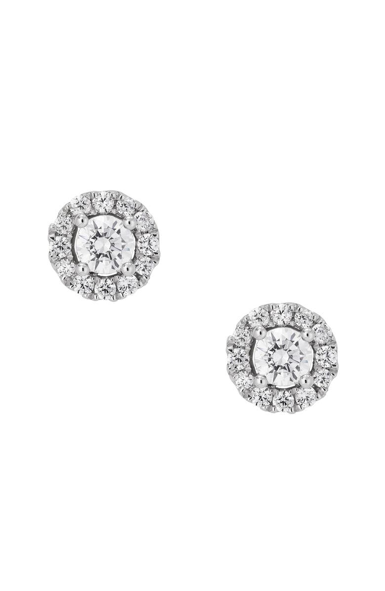 Frankie & Zoe 14K White Gold Lab Grown Round Diamond Halo Stud Earrings, Main, color, White Gold