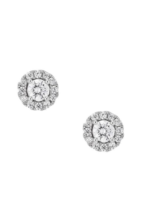 14K White Gold Lab Grown Round Diamond Halo Stud Earrings