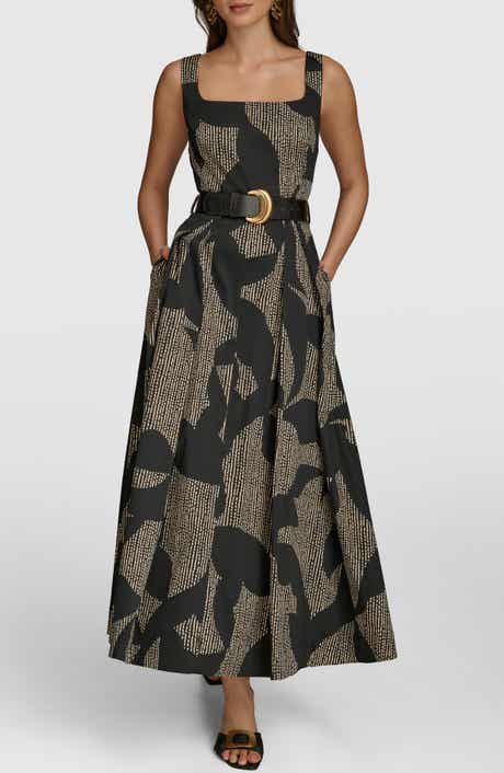 Sleeveless Floral Stretch Cotton Midi Dress with Pockets