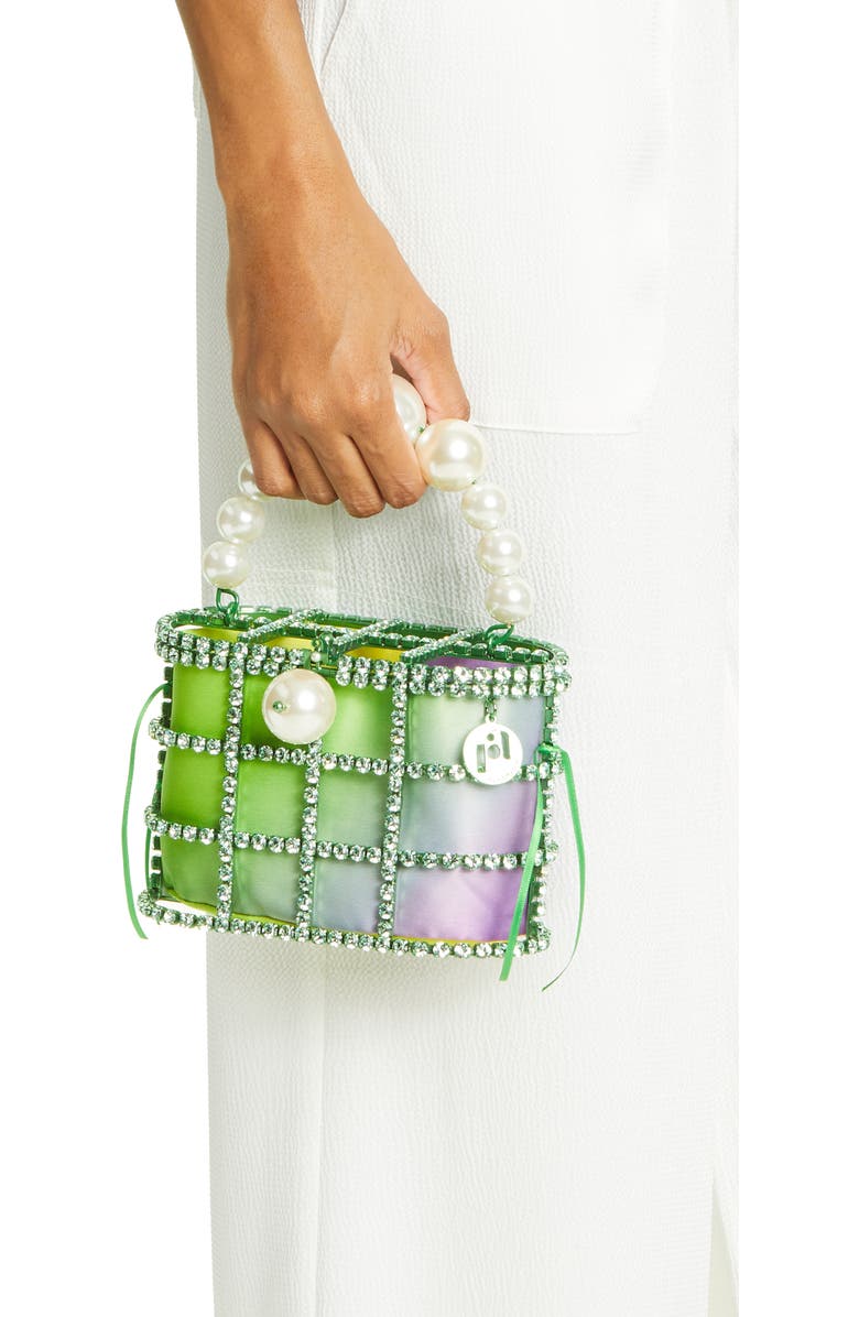 Rosantica Holli Crystal & Imitation Pearl Satin Handbag, Alternate, color,