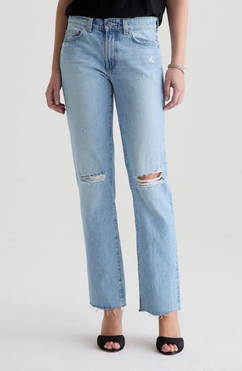 Sandra Ripped Low Rise Slim Straight Leg Jeans (Soft Focus Destructed)