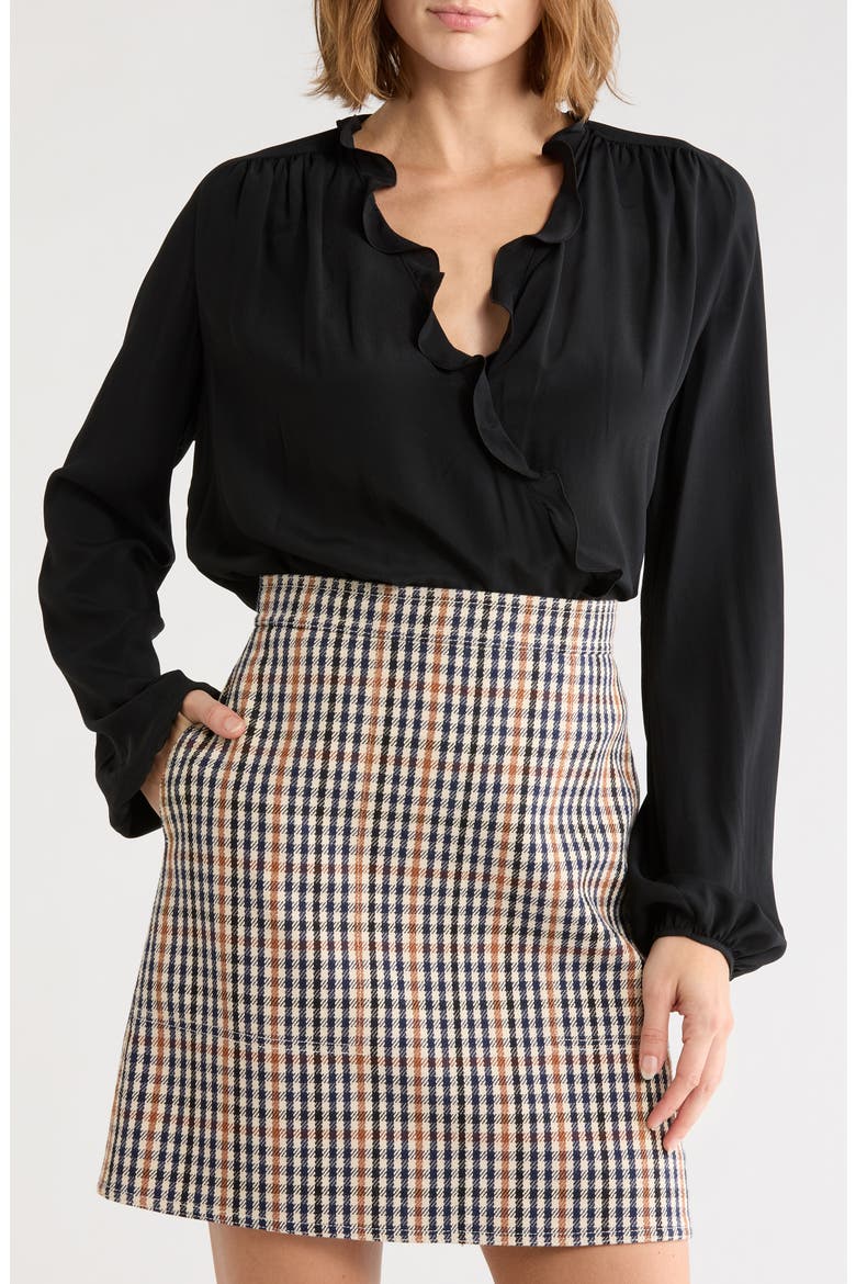 Ruffled Long Sleeve Top, Main, color, BLACK