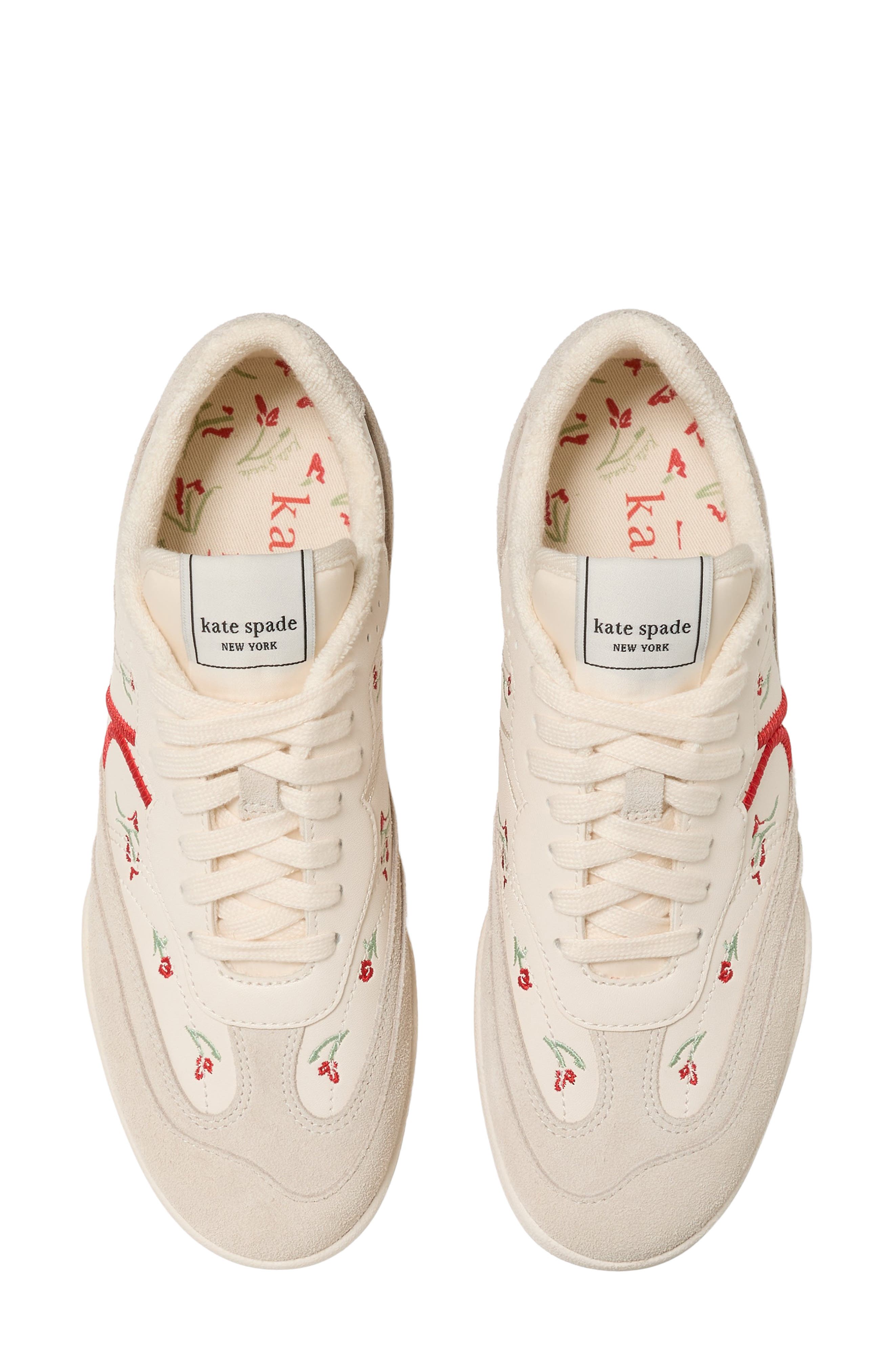 Kate Spade New York floral embroidered sneaker, Alternate, color, Cream/ Barberry