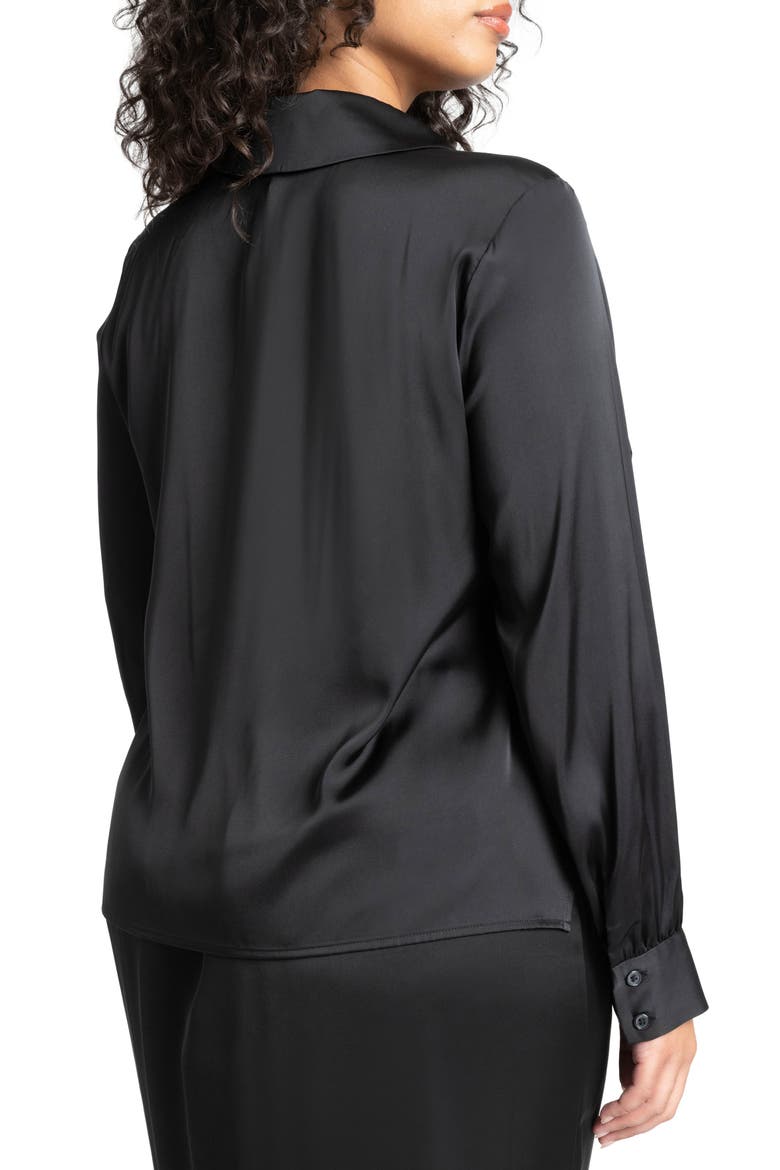 Ruffle Front Long Sleeve Satin Top, Alternate, color, BLACK ONYX