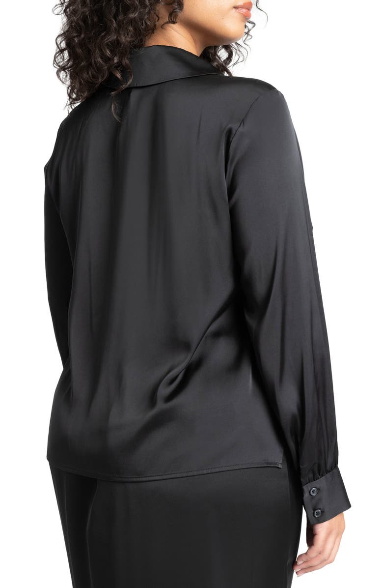 ELOQUII Ruffle Front Long Sleeve Satin Top, Alternate, color,