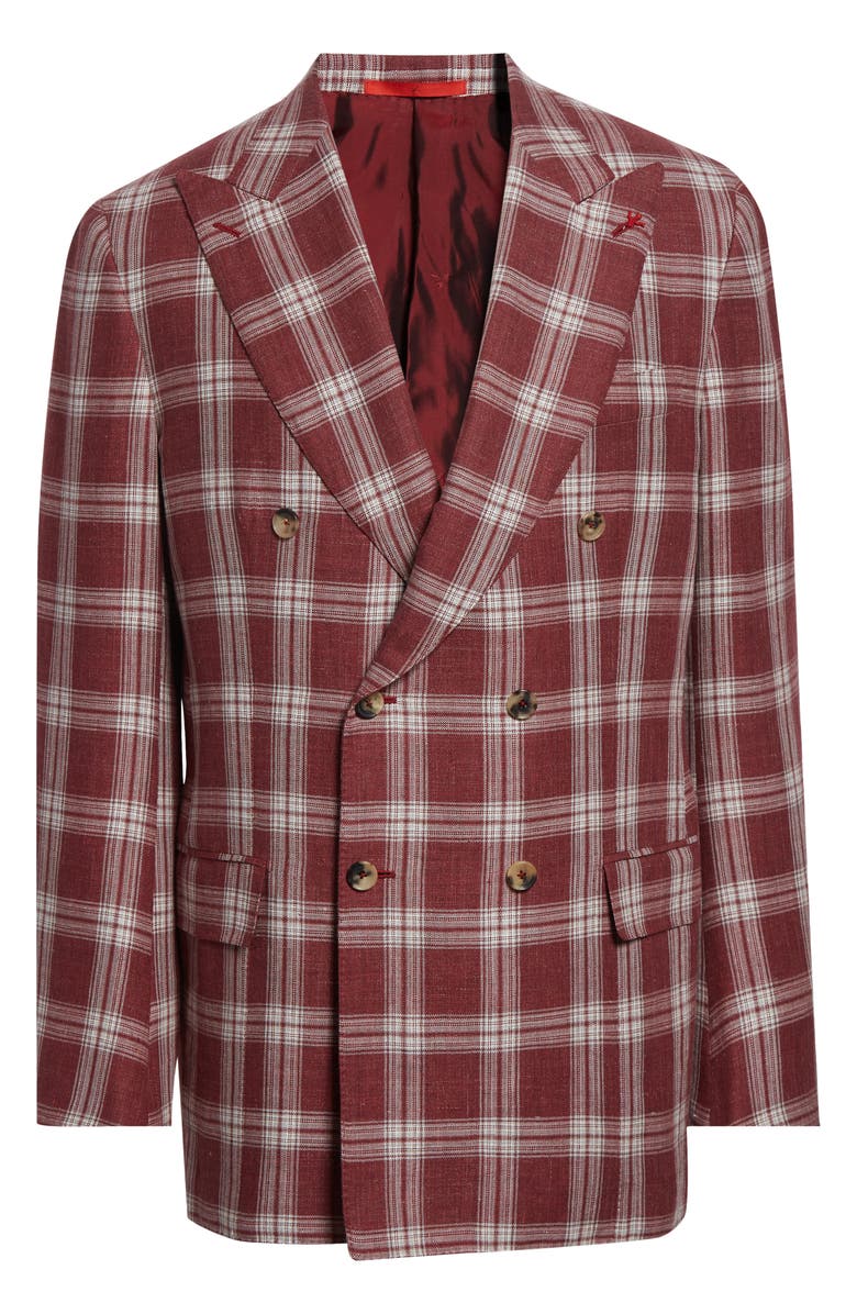ISAIA Delave Plaid Linen & Wool Sport Coat, Main, color, Dark Red