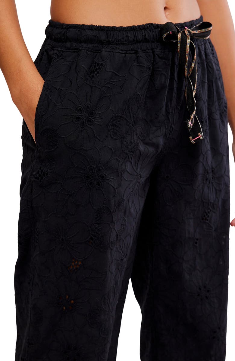 Free People Day Drift Eyelet Pajama Pants, Alternate, color, Black