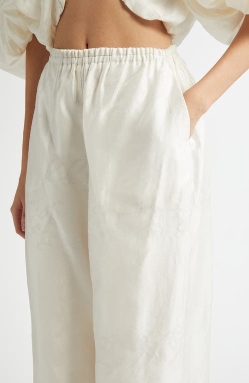 Eenk Jacquard Elastic Waist Wide Leg Silk Pants In Ivory