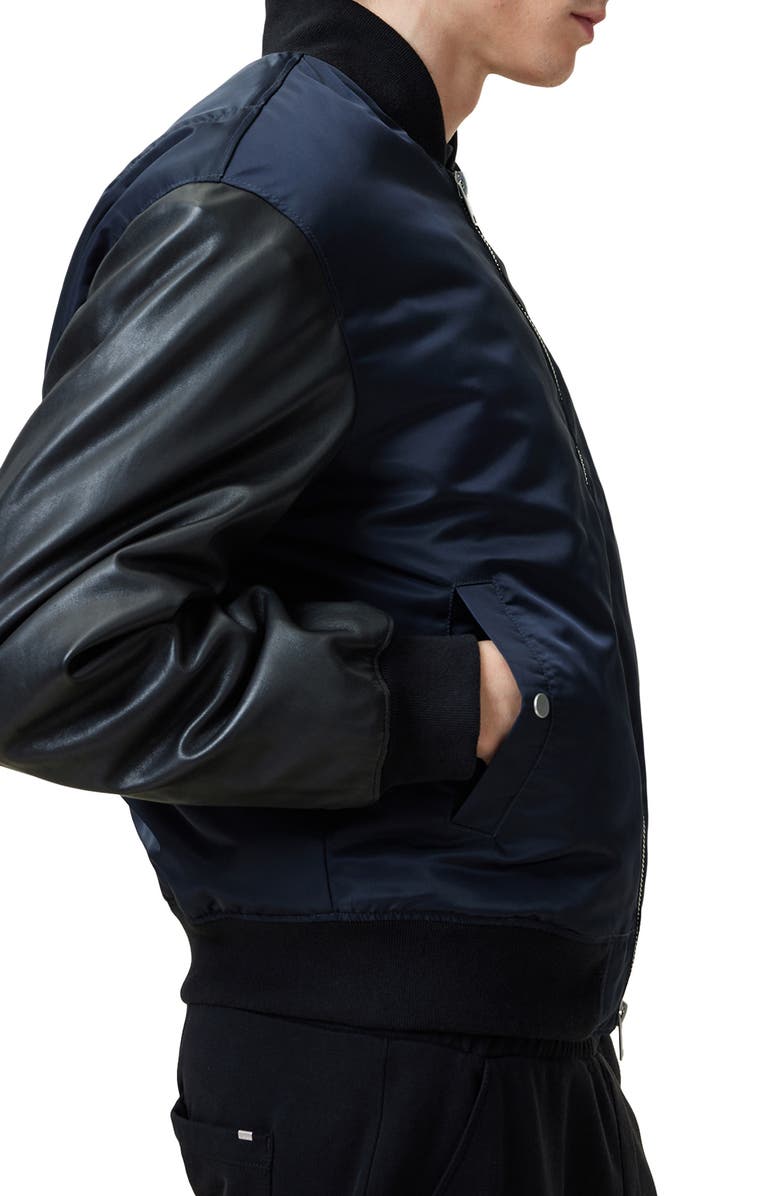 AllSaints Myler Oversize Nylon Bomber Jacket, Alternate, color, Black/ Ink Blue