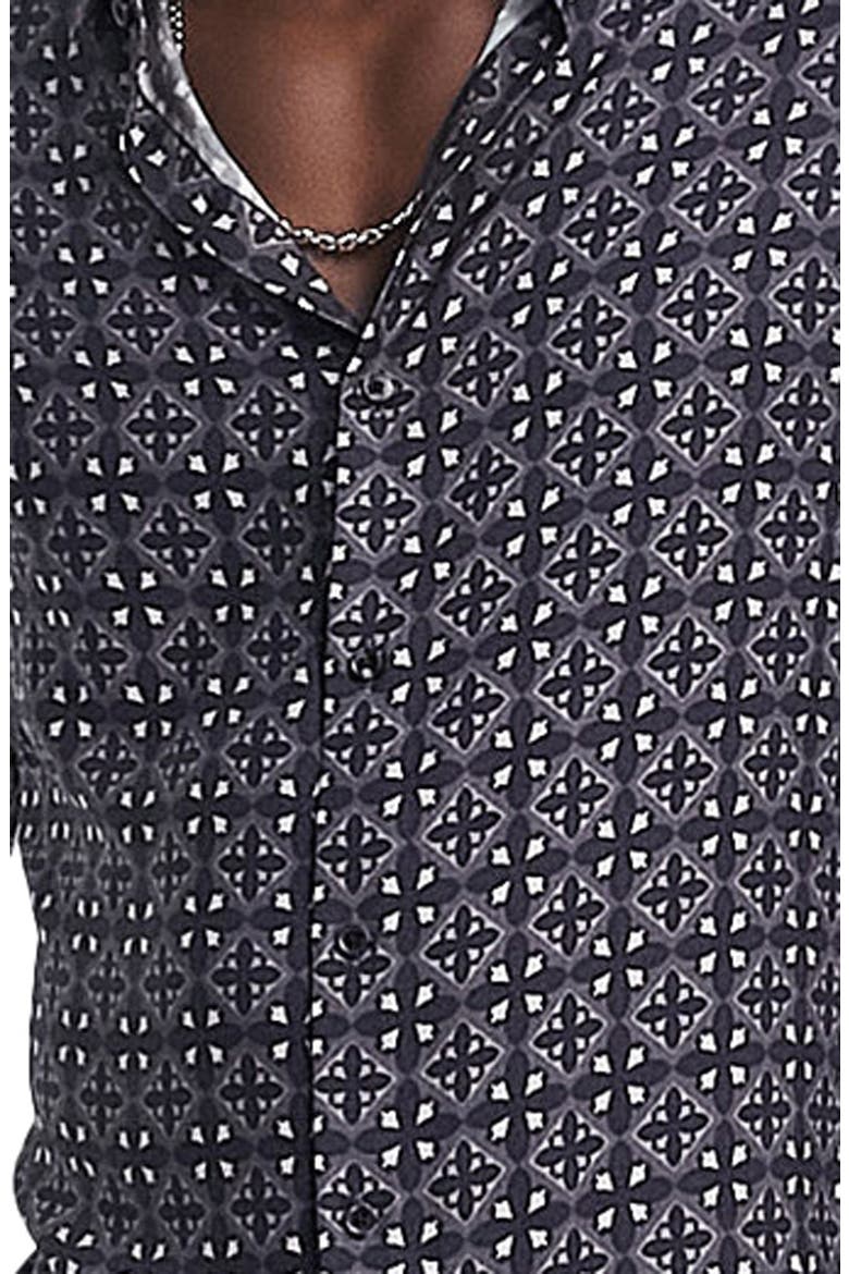 Men's Geo Tile Print Button-Up Shirt, Main, color, BLACK