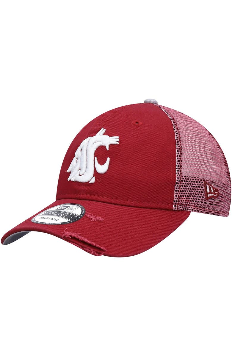 New Era Men's New Era Crimson Washington State Cougars Rustic Trucker 9TWENTY Snapback Hat, Main, color, 