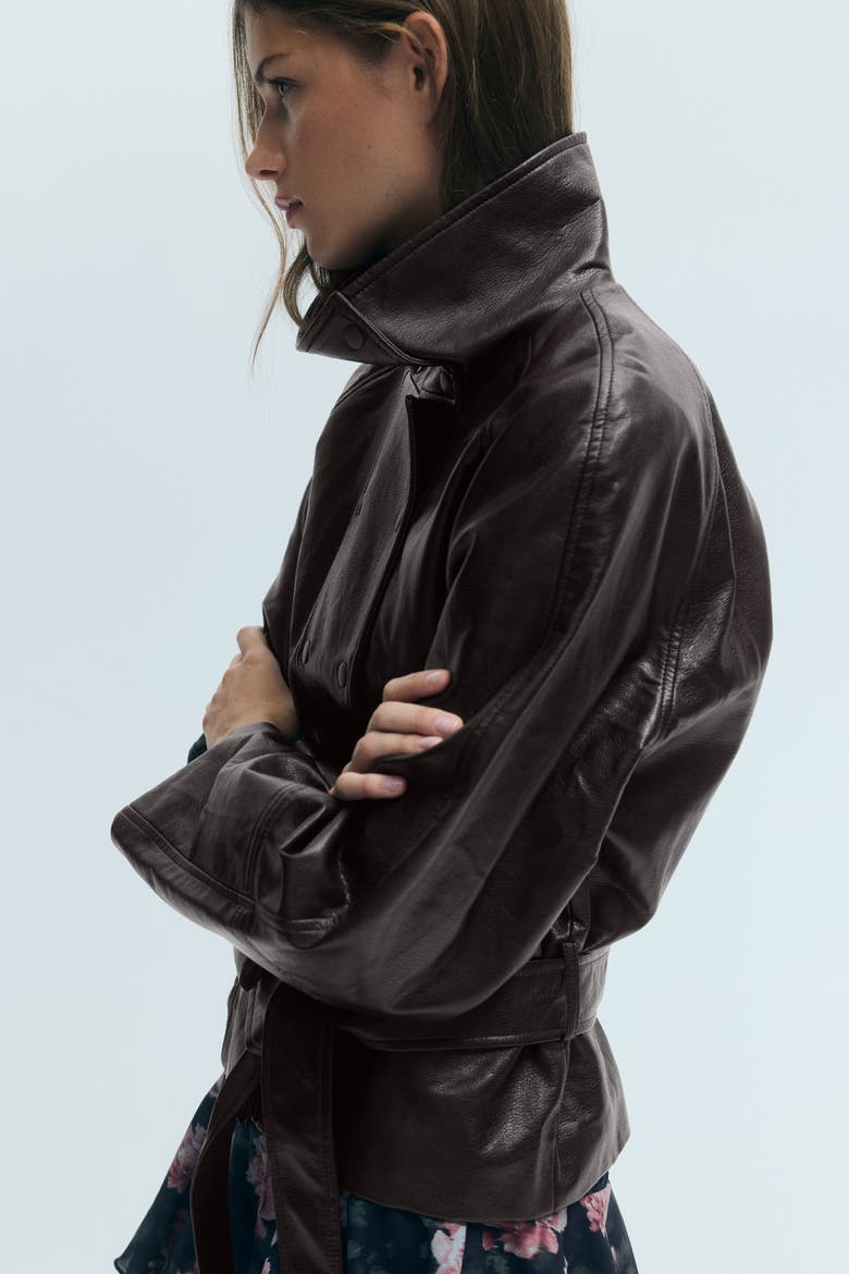 Double-Breasted Coated Jacket, Alternate, color, Dark brown