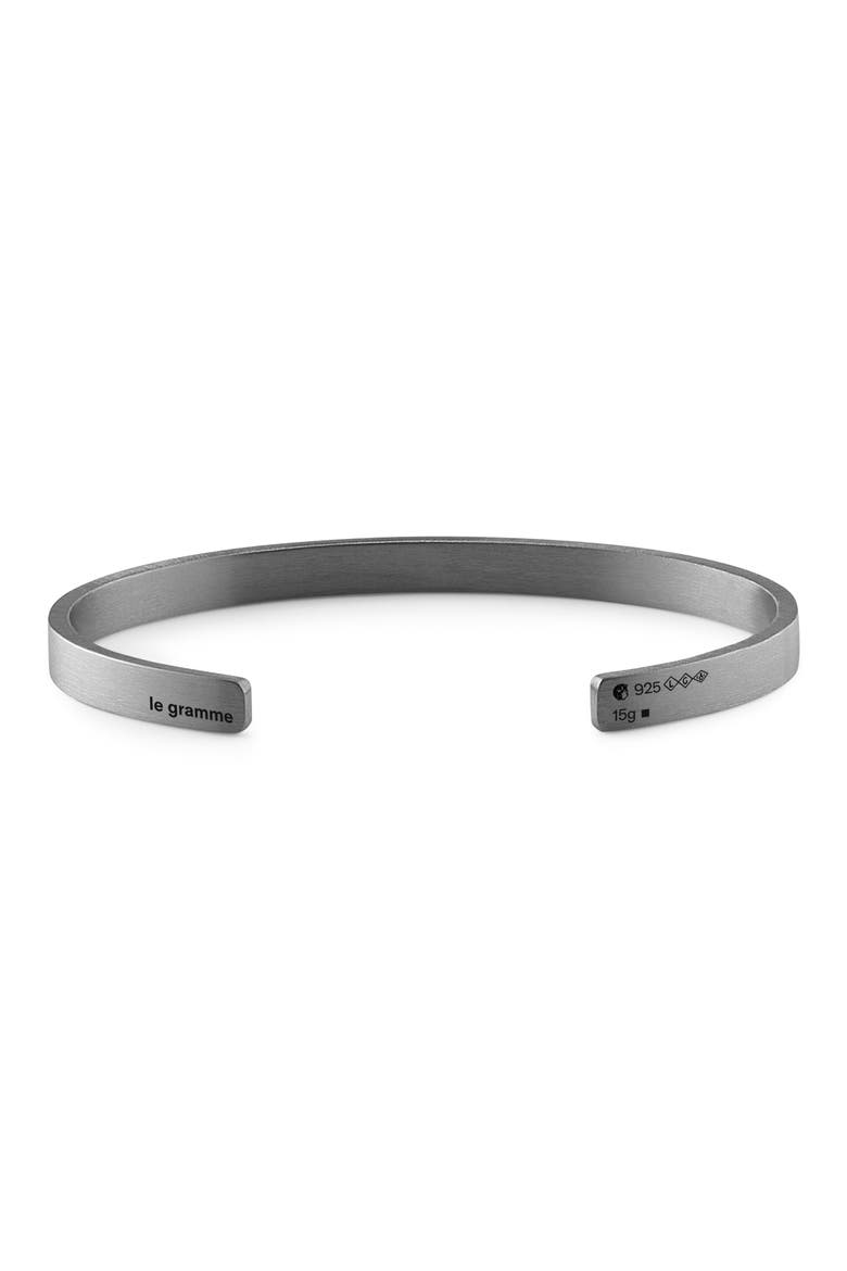 Men's 15G Brushed Sterling Silver Ribbon Cuff Bracelet, Main, color, BLACK SILVER