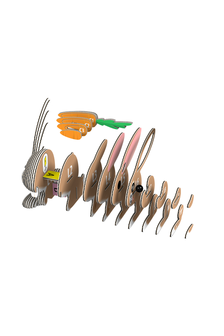 Rabbit 3D Puzzle, Alternate, color, No Color