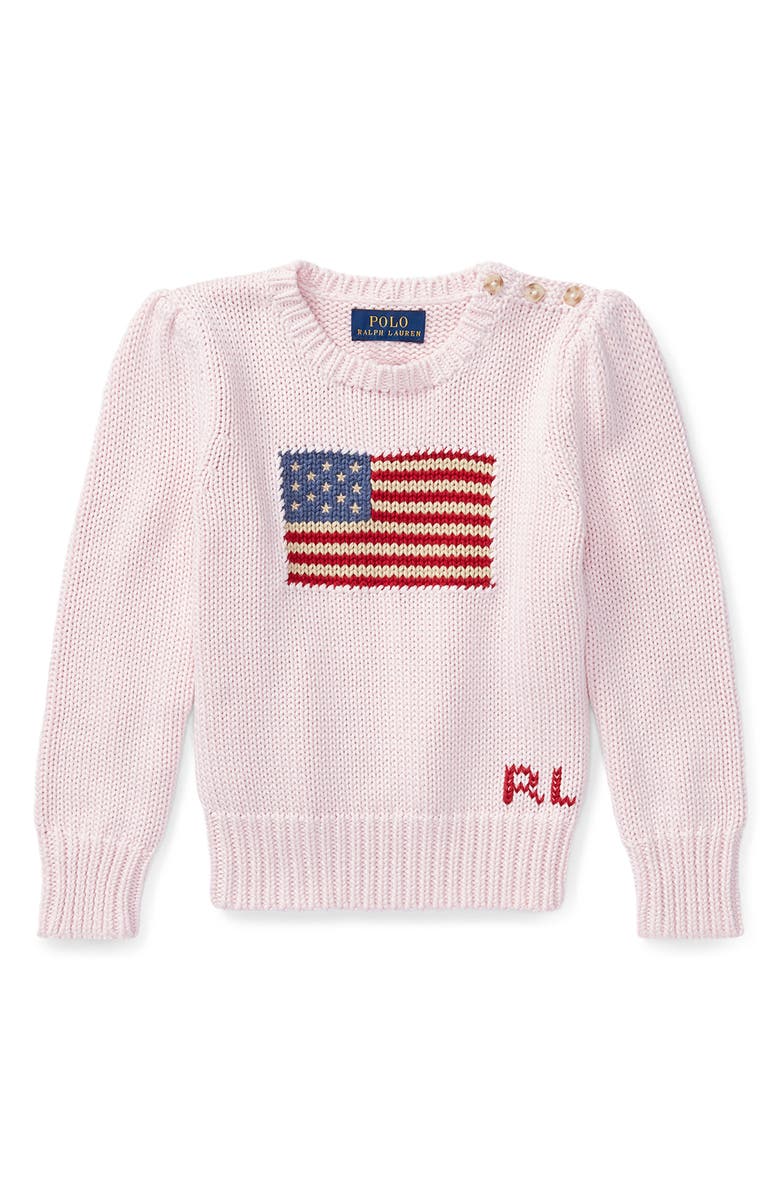 Polo Ralph Lauren Kids' Flag Intarsia Cotton Sweater, Main, color, Acacia Pink