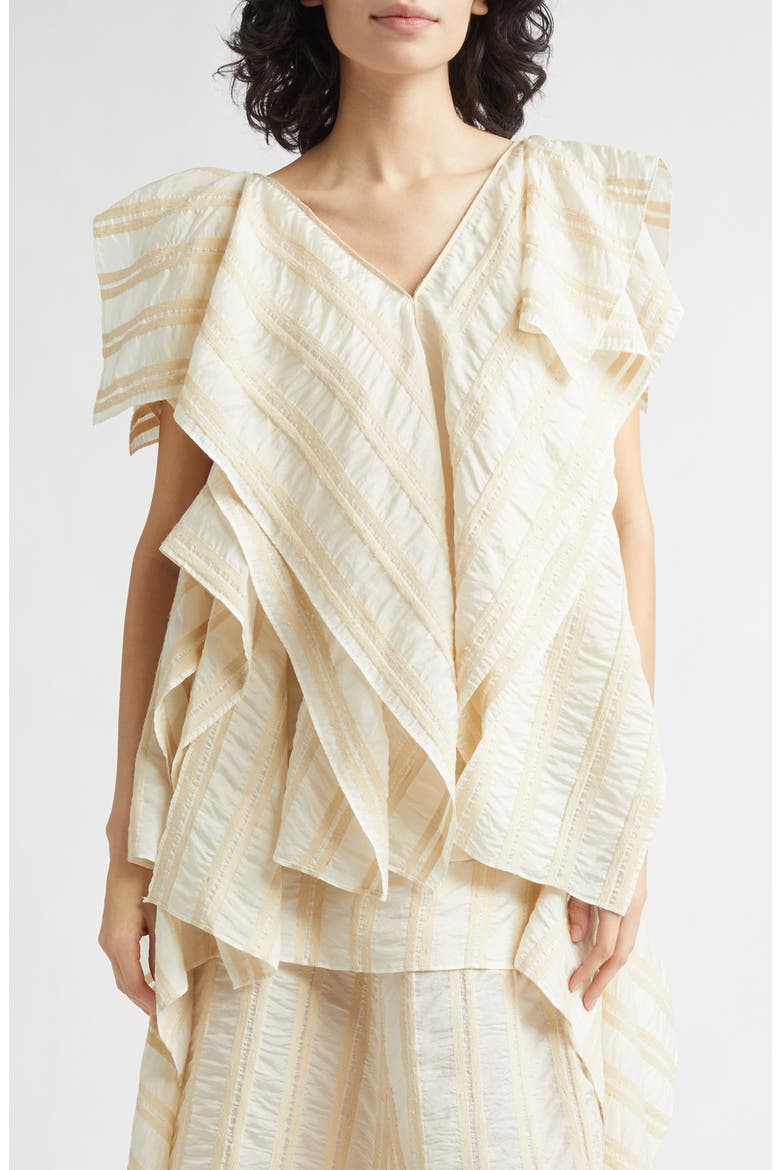 Draped Wide Collar Silk Top, Main, color, BEIGE