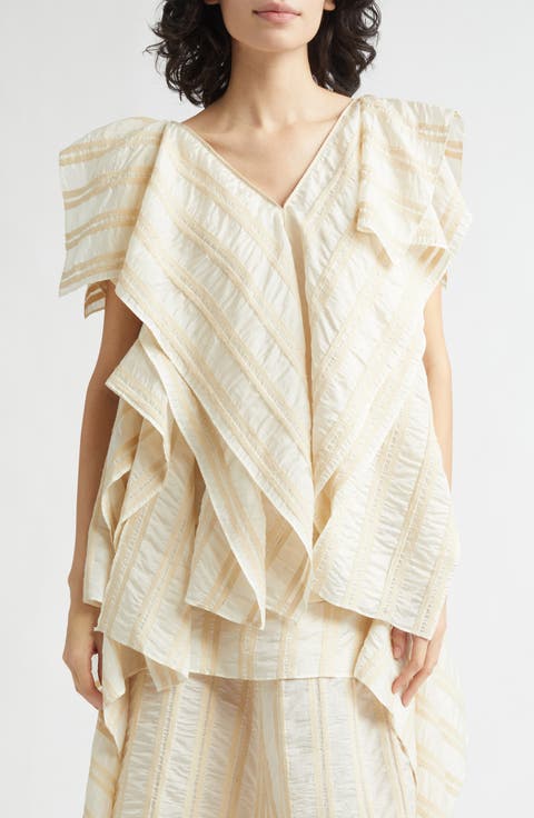 Draped Wide Collar Silk Top