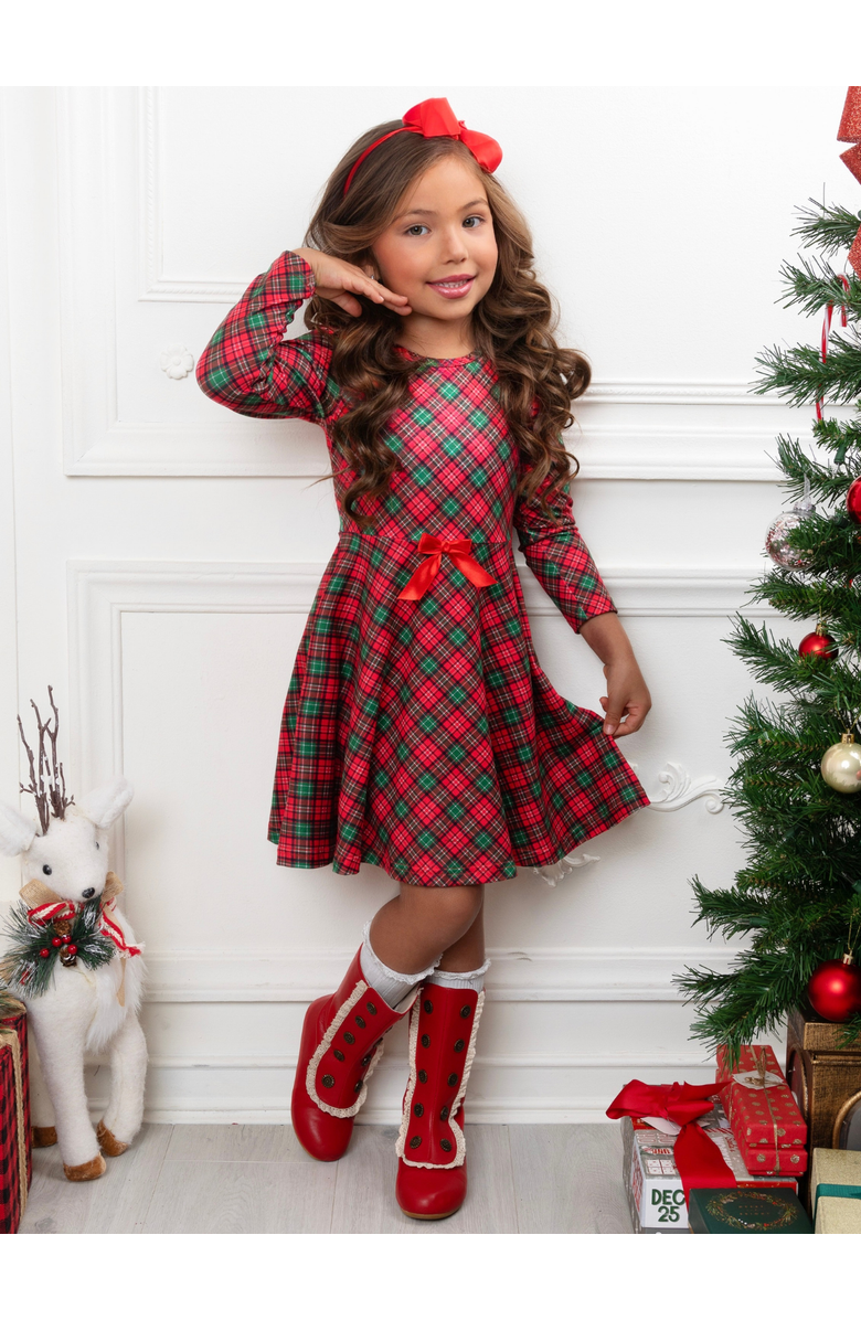 Mia Belle Girls Mistletoe Princess Plaid Holiday Dress, Alternate, color, Red