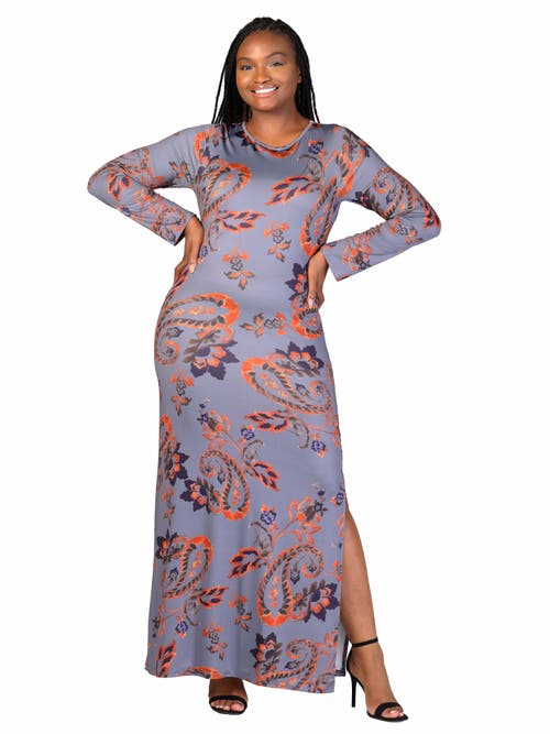 24seven Comfort Apparel Plus Size Long Sleeve Maxi Dress In Multi